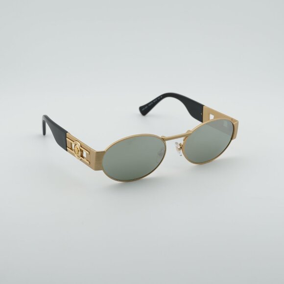 Versace VE2264 100230 Sunglasses Gold Oval Frame, Green Silver Mirror Lenses